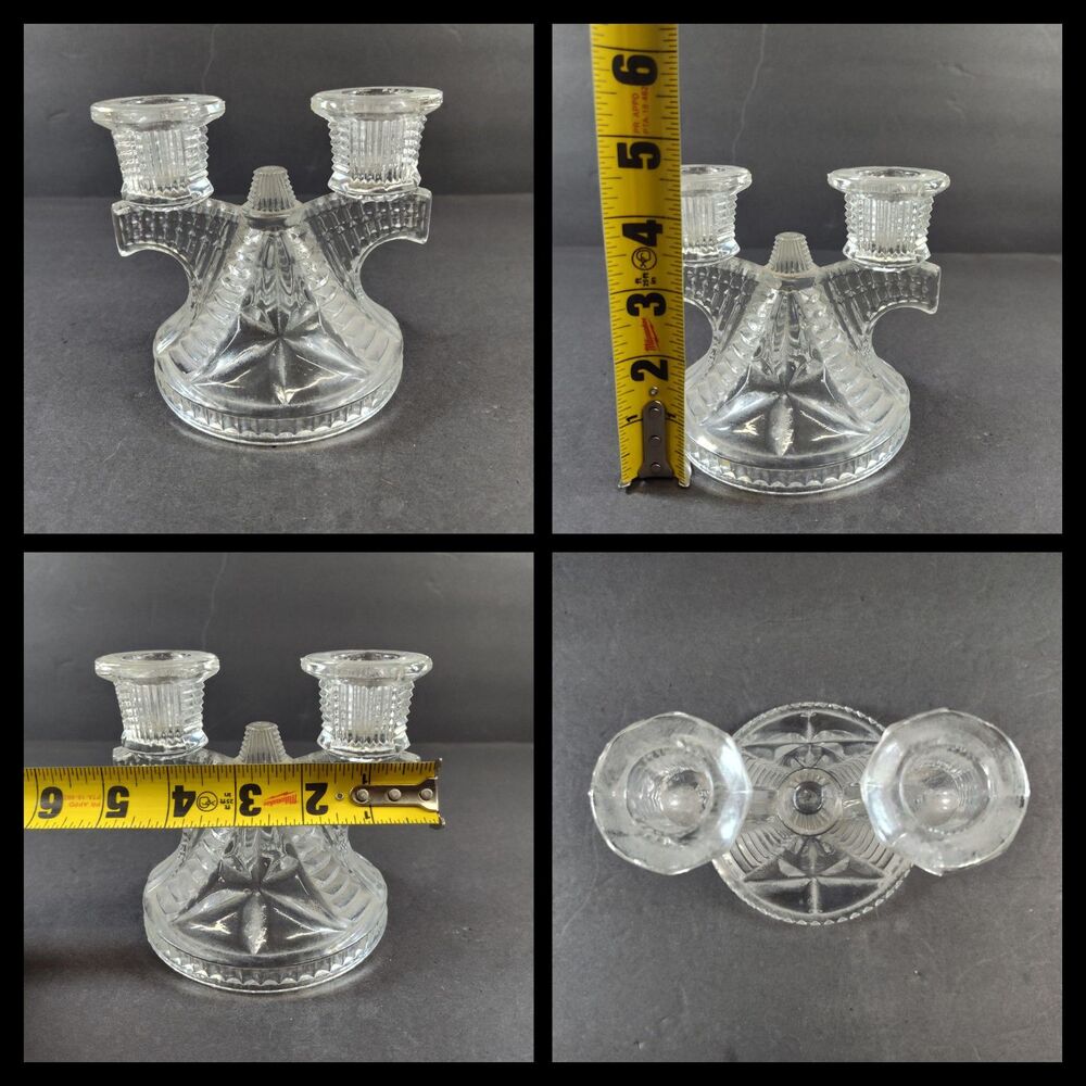 Vintage 30’s Federal Glass Wigwam Double Candlestick Holder Taper Depression